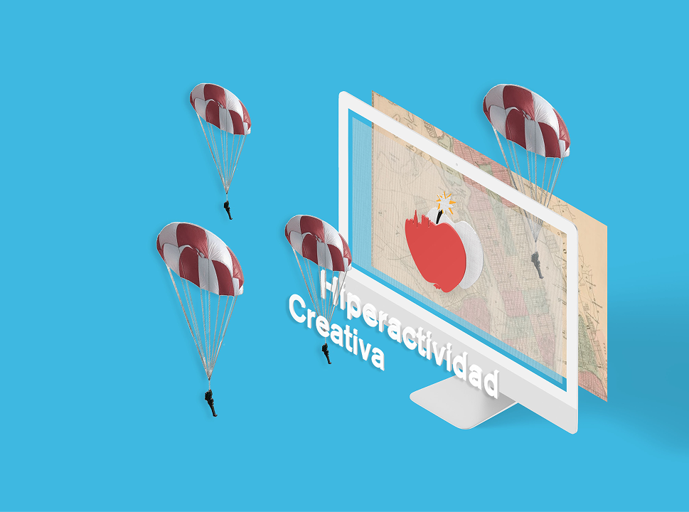 Downtown showcasing the layers of the motion graphics composition, showing the quote hiperactividad creativa