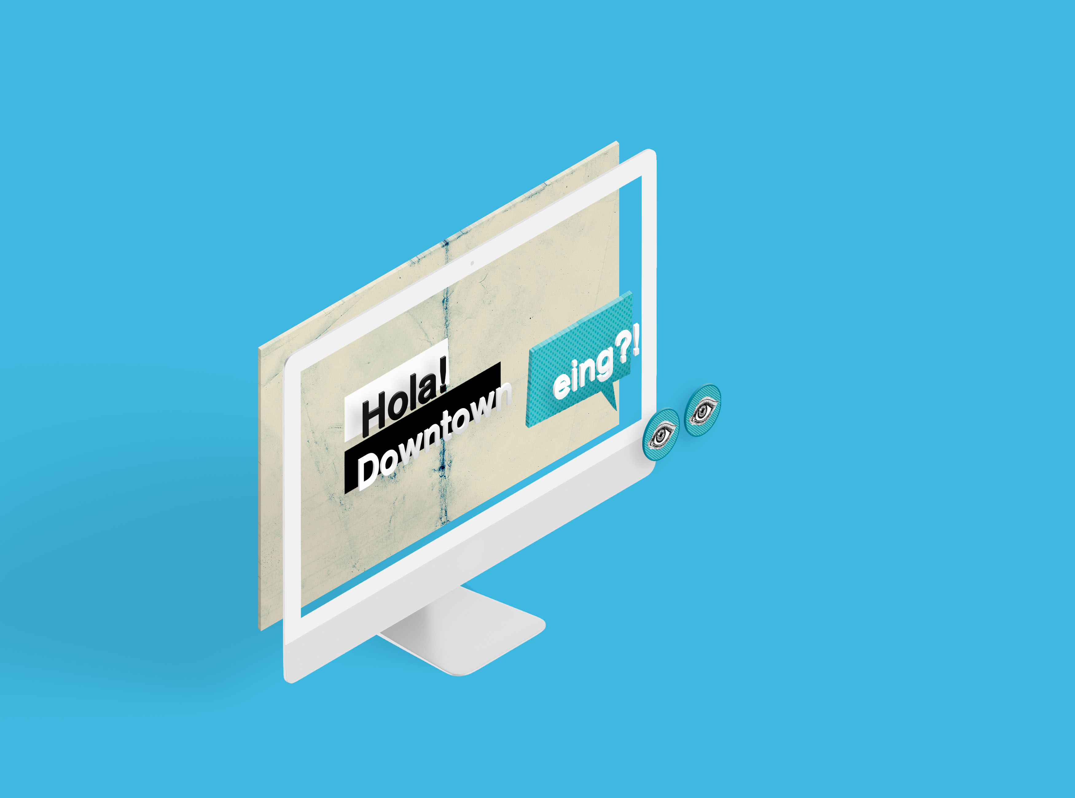 Downtown showcasing the layers of the motion graphics composition, showing the quote hola downtown