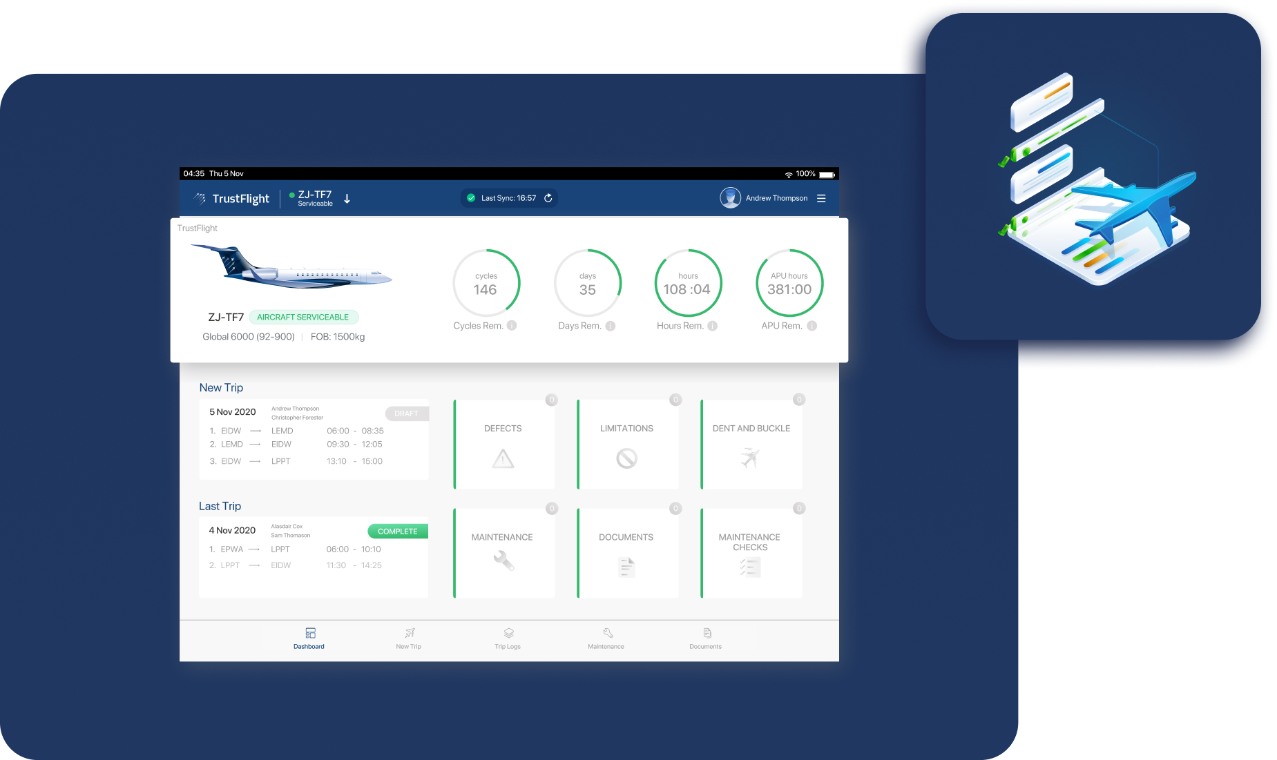 Mock up of a Trustflight product showcasing the product